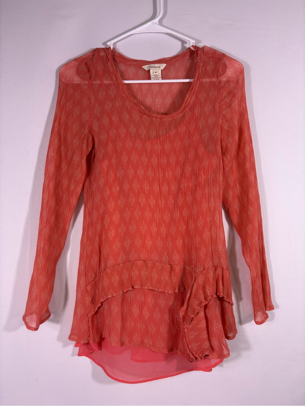 Sundance Silk Ruffle Tunic Top Coral Boho Romantic Fairycore Medium